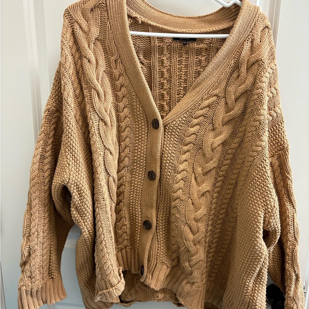 Quince Camel Cotton Oversized Cardigan